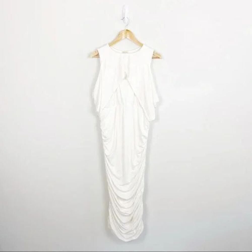 Kiyonna Dress White Ruched Melissa Style 2X Sexy Cold Shoulder Party Wedding - Picture 6 of 11